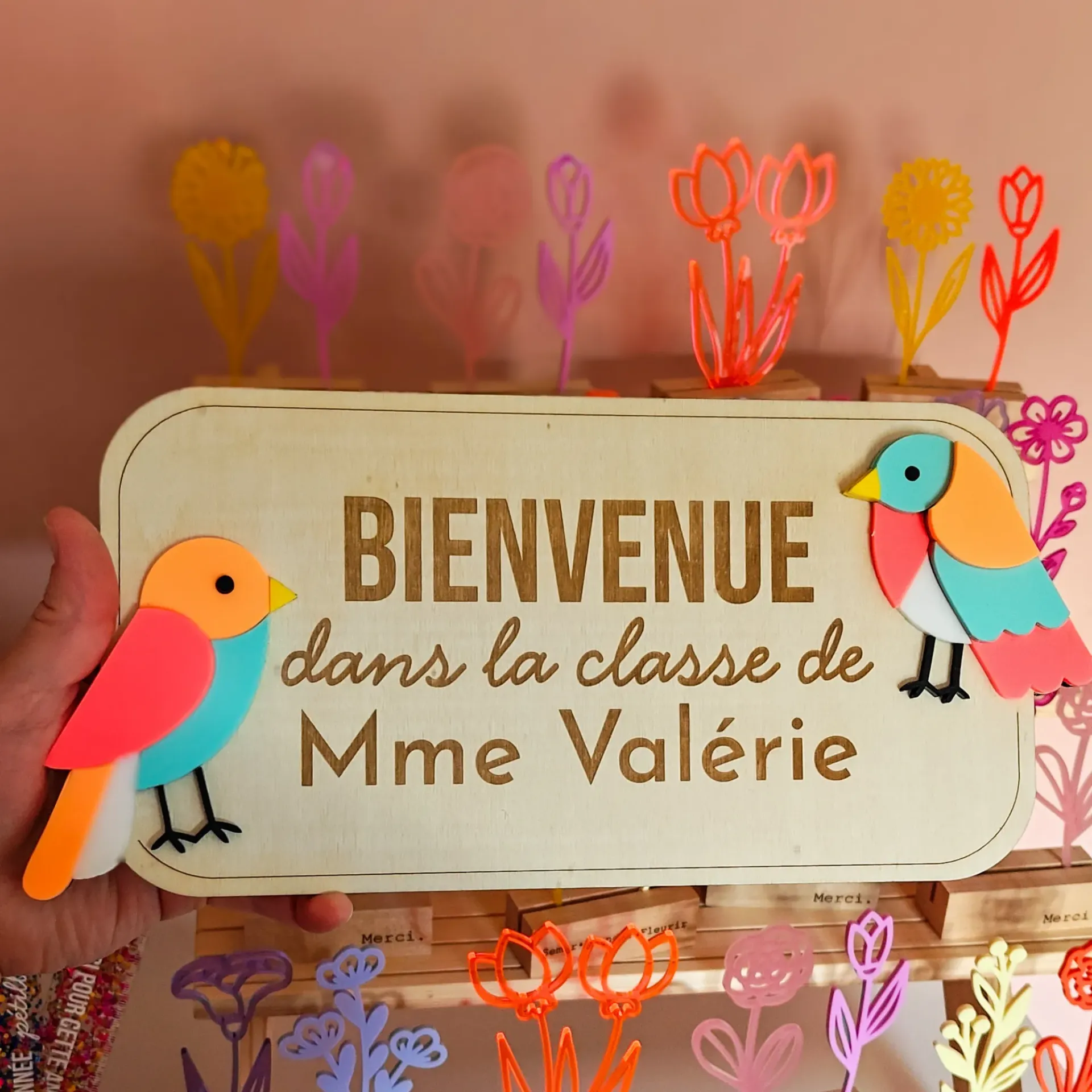 Pancarte de classe | oiseaux orange-corail-bleu