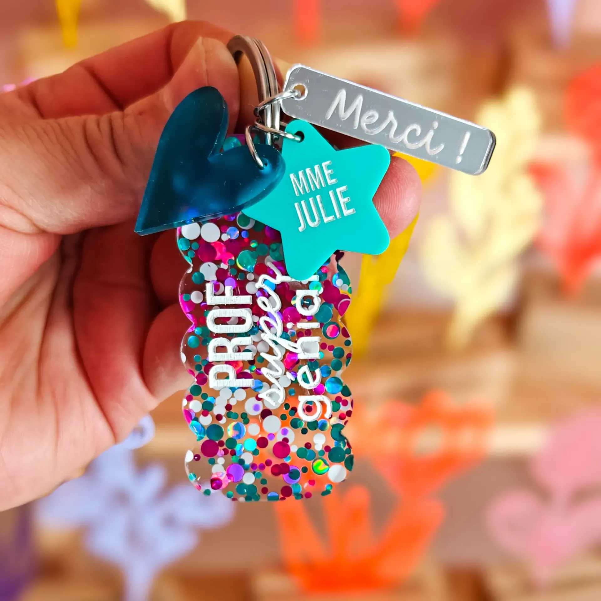 Porte-clé à paillettes et ses Pop's