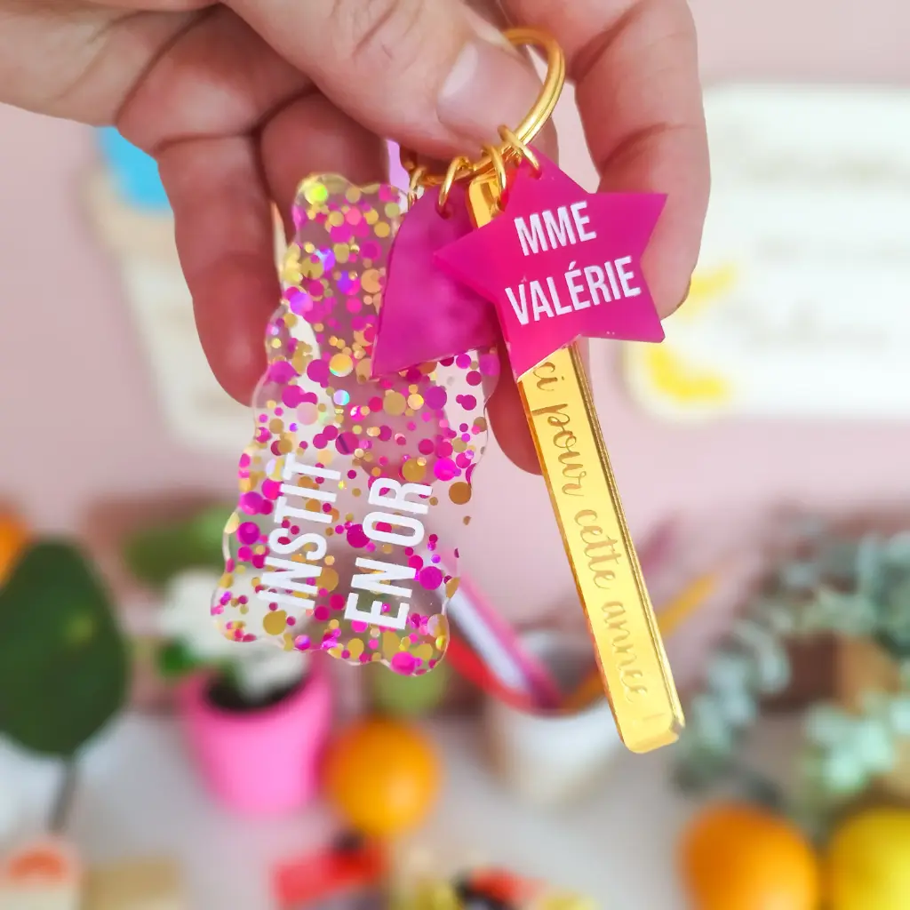 Porte-clé à paillettes et ses Pop's